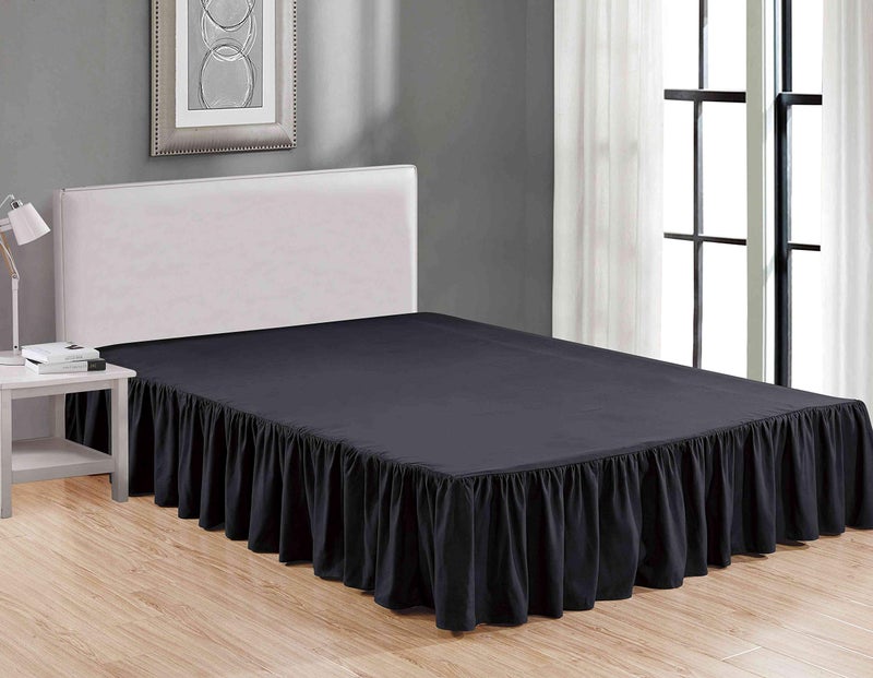 Sheets & Beyond Wrap Around Solid Microfiber Luxury Hotel Quality Fabric Bedroom Gathered Ruffled Bedding Bed Skirt 14 Inch Drop (King, Black) - Image 1